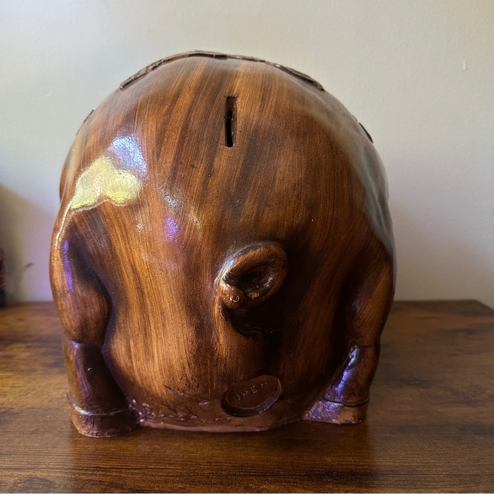 RARE Large Oversized Vintage Piggy Bank A-Z Co. 1977 Brown Ceramic - Picture 4 of 6